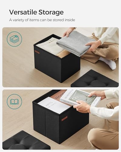 SONGMICS Small Folding Storage Ottoman, 15.7 x 12.2 x 12.2 Inches