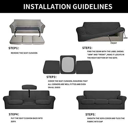 Easy-Going 4 Pieces Stretch Sofa Cover for 3 Cushion Couch Washable