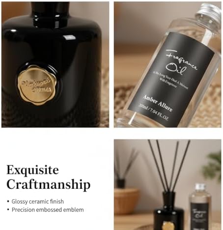 Amber Ceramic Reed Diffuser Set,Strong Scent, Natural Home Fragrance