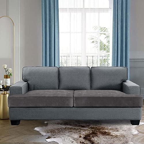 H.VERSAILTEX Stretch Velvet 2 Piece T Cushion Sofa Slipcovers - Individually Fitting Cushion Covers for 2 Cushion Couch - Stay in Place (Grey)