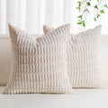 Pack of 2 Corduroy Decorative Throw Pillow Covers 22x22 Inch, Cream White