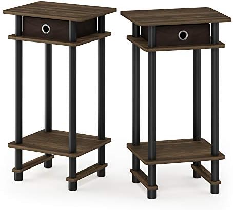 Furinno Turn-N-Tube Set of 2 Toolless 3-Tier Side Table, Columbia Walnut