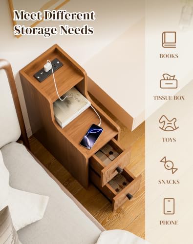 Set of 2 Narrow End Table with Charging Station