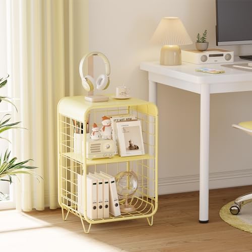 APEXCHASER Cute Nightstand,3-Tier Metal Side Table,Yellow