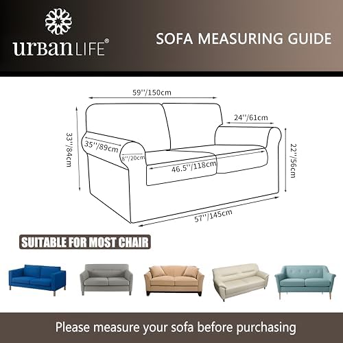 URBANLIFE 3-Piece Stretch Sofa Covers for 2 Cushion Couch, Gray