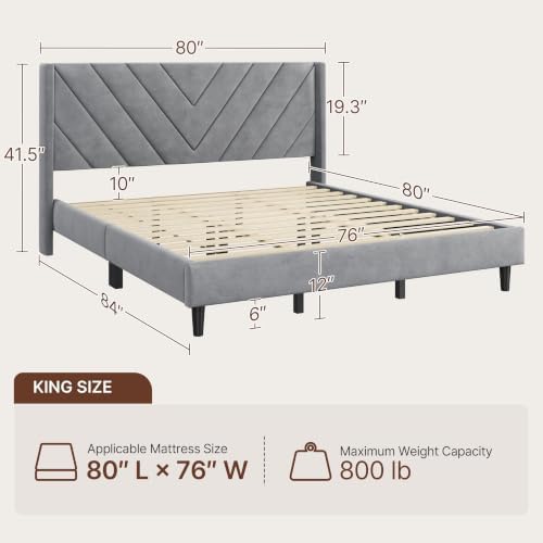 Yaheetech King Bed Frame with Chevron Channel-Tufted Headboard, Light Gray