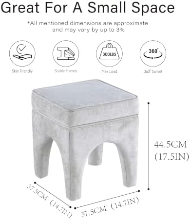 Get Set Style Upholstered Textured Woven Accent Stool, Arched Solid Wood Leg Ottoman Foot Rest, Square Decorative Bench for Living Room Entryway Bedroom (Ivory)