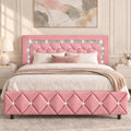 Lullabyre Full Size Bed Frame with Headboard, Faux Leather Bed with Diamond Tufted Design, Bed Frames Full with Wood Slats Support, No Box Spring Required, Easy Assembly, Pink