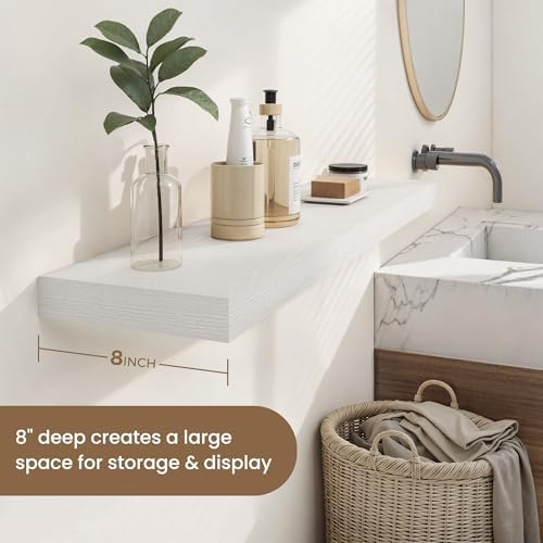 Dreamland 48 Inches Wall Mounted Wood Floating Shelves, White, 2 Pack