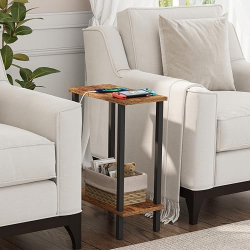 TUTOTAK Narrow Side Table, 2-Tier Small End Table for Couch