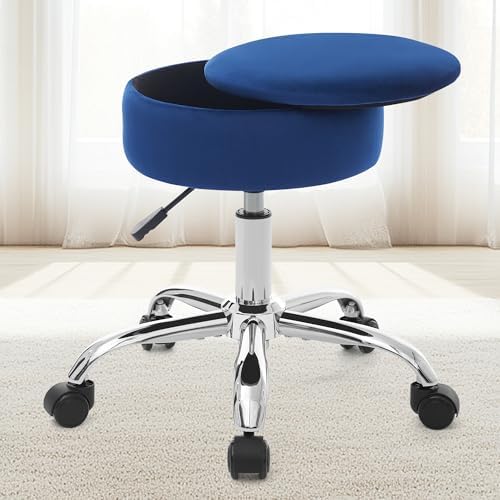 Adjustable Vanity Stool Storage Swivel Rolling Vanity Chair with Wheels