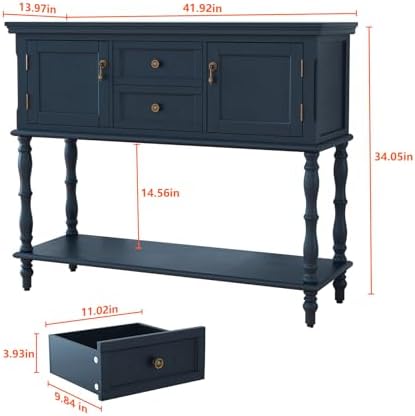 ARTPOWER Console Table with 2 Drawers, Retro Entryway Table with 2 Door
