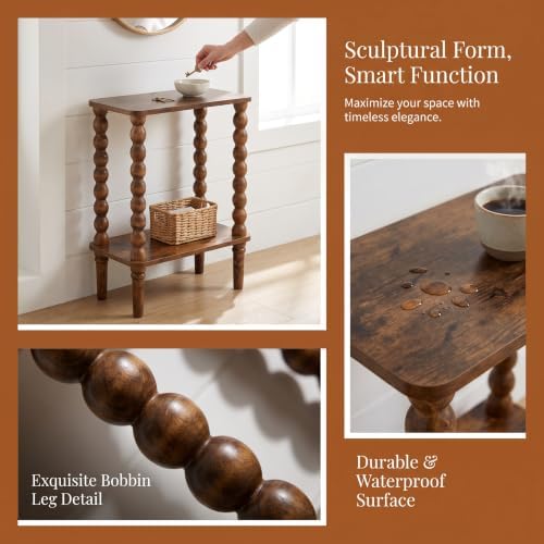 Veegle Narrow Side Table Small End Table for Small Spaces Rustic Brown