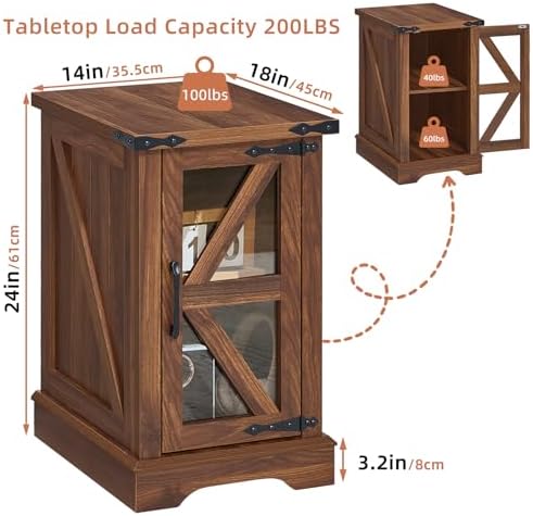Joaxswe Narrow Night Stand Set 2 with Glass Barn Door