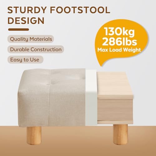 Small Foot Stool Ottoman, Linen Footstool Ottoman Foot Rest for Couch, Rectangle Footstools and Ottomans Small for Living Room, Entryway and Bedroom (Beige)