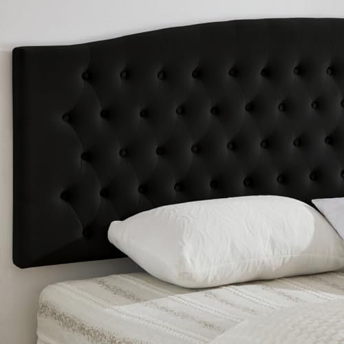 24KF Upholstered Tufted Button Velvet Wall Mounted Headboard,Comfortable Fashional Headboard King/CA King Size, 6058-K-Black