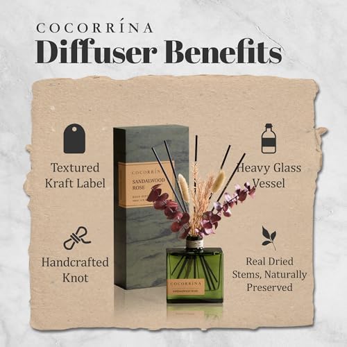 COCORRÍNA Dried Flowers Reed Diffuser, Sandalwood Rose Scent 6.76 fl oz