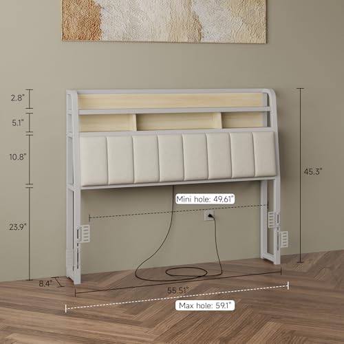 Full Headboard Only with Storage, Charging Station, Off White