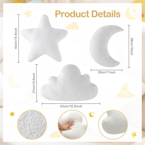 Cumule 3 Pack Cloud Moon Star Shaped Throw Pillows 16 Inch