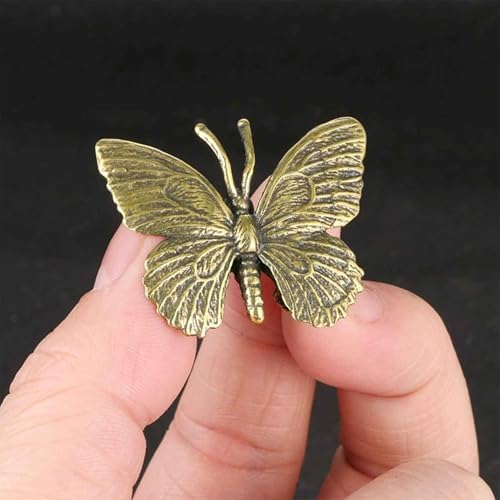 3PC Beetle Caterpillar Butterfly Sculpture Solid Metal Brass Animal Figurine Mini Insect Statue Ornament for Home Office Garden Desktop Decor Scene Decoration (Beetle + Caterpillar + Butterfly)
