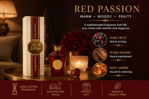 VANGIE Luxury Reed Diffuser for Home | Red Passion | Warm, Woody & Fruity Scent | Elegant Red Glass Bottle with Rattan Reeds | Long-Lasting Home Fragrance | 100 mL