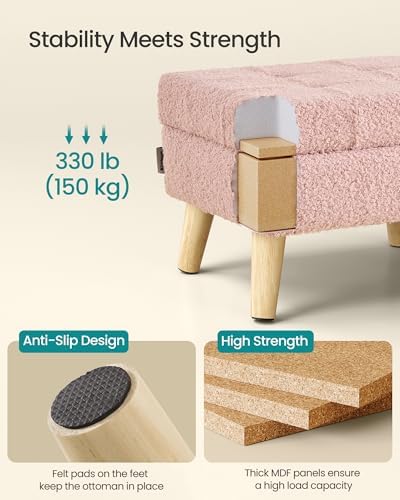 SONGMICS Foot Stool Ottoman, Small Storage Ottoman with Legs, 15.7 Inches