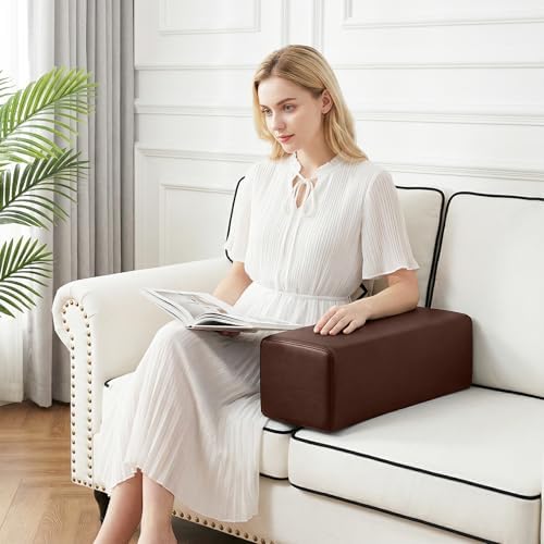 2 Pack Couch Arm Rest Pillow, 6''x6''x20'' Faux Leather Waterproof Cover, High Density Foam Armrest Cushion, Removable & Washable Elbow Support for Sofa, Bed, and Armchair (Dark Brown)