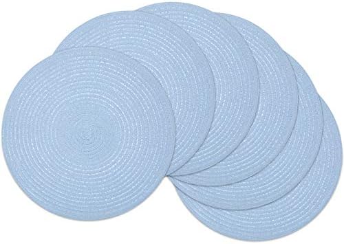 SHACOS Round Braided Placemats Set of 6 Round Table Mats for Dining Tables 15 inch (Light Blue, 6)