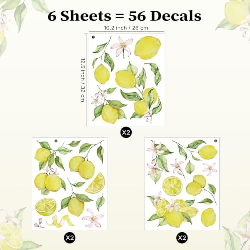 Watercolor Lemon Wall Decals, Peel and Stick Citrus Fruit Decor