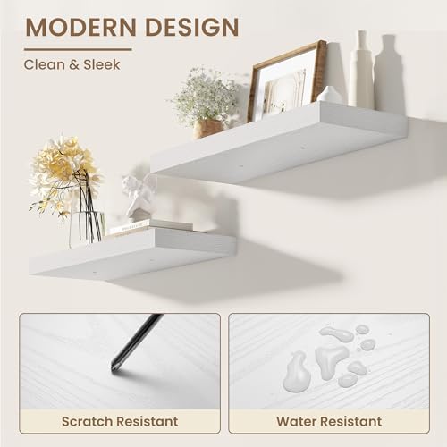 Dreamland 55 Inches Wall Mounted Wood Floating Shelves, White, 2 Pack