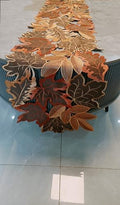 Fall Leaf Embroidered Table Runner 87 Inches for Thanksgiving and Autumn Harvest Decoration (16''x87'', Coffee Colored Maple Leaves)