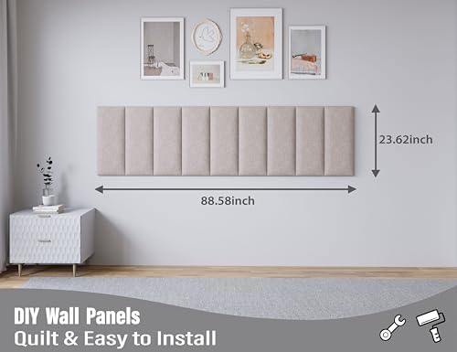 Peel and Stick Upholstered Headboard Queen Size, 9 Panels