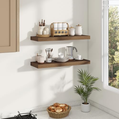 Dreamland 28 Inches Wall Mounted Wood Floating Shelves, Walnut, 2 Pack