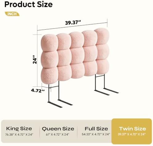 Pinmoco Twin Cloud-Shaped Upholstered Headboard, Teddy Fleece Pink