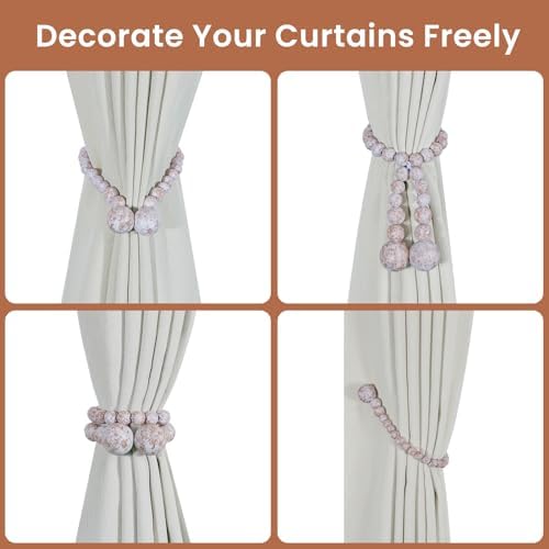 KLOGTSIND Magnetic Curtain Tiebacks, 2 Pack Wood Bead Curtain Holdbacks