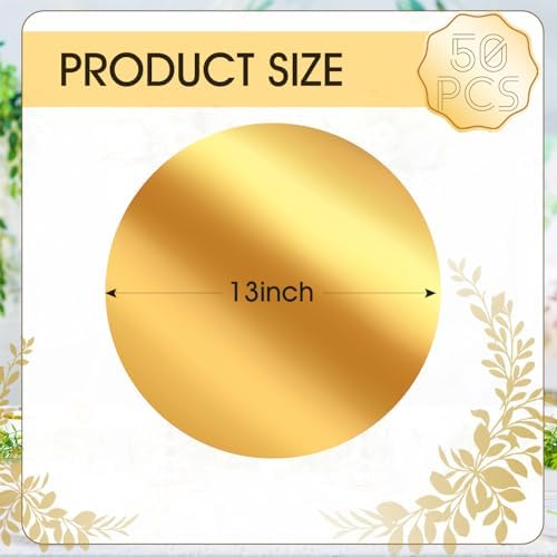 KesaPlan 50PCS 13in Round Gold Placemats, Disposable Paper Chargers Plate