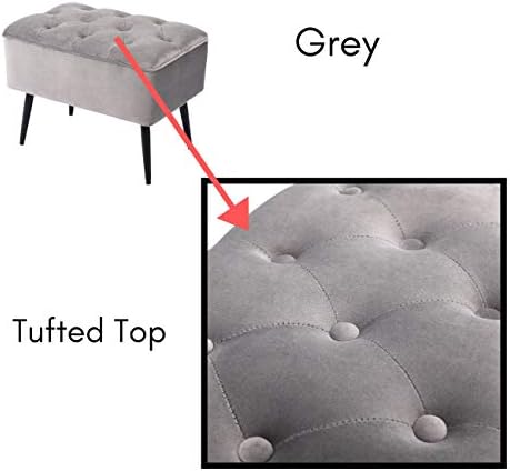 BIRDROCK HOME Rectangle Tufted Velvet Ottoman Foot Rest - 21.5x14x16.5” Small Foot Stool with Legs - Upholstered Padded Footrest Modern Ottomans for Living Room Furniture, Bedroom Footstool (Grey)