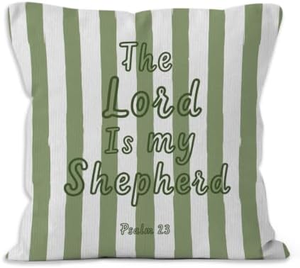Green Striped Christian Bible Verse Scripture Throw Pillow Cover 18x18