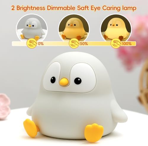 Cute Penguin Night Light, Squishy Silicone LED Night Lamp, Novelty Nursery Nightlight for Kids, Rechargeable Animal Touch Lamp Bedside Lamp, 2 Levels Dimmable, Room Decor Gifts for Girls Boys Baby