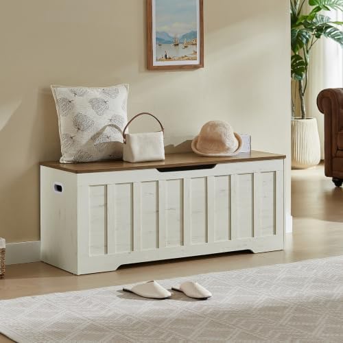 VANKILEY 47.2" Storage Chest Extra Large, Storage Bench.(White+Brown)