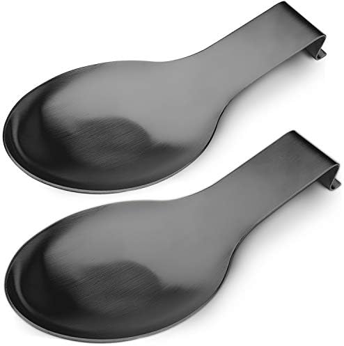 VanlonPro Stainless Steel Spoon Rest, Spatula Ladle Holder, Stainless Steel Utensil Spoon Rest Holder, Brushed Finish, Dishwasher Safe 9.8 x 3.7 Inch (Black 2PCS)
