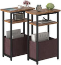 sthmec Narrow Side Table Set of 2, Skinny End Tables with Fabric Basket, Small Side Tables for Small Space,2-Tier Open Shelves with Basket, Slim Nightstands Set 2 for Bedroom,Livinroom, Rustic Brown