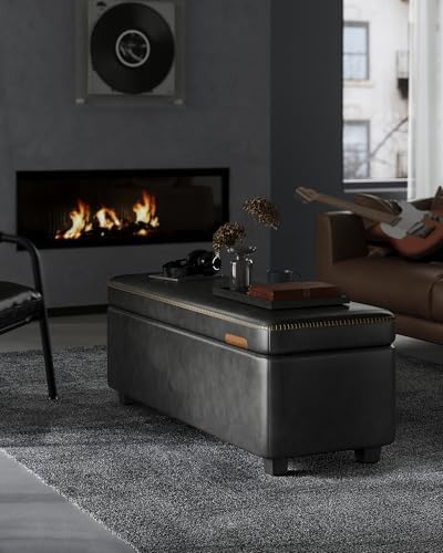 VASAGLE Storage Ottoman Bench with Stitching, PU Leather, Entryway Bedroom