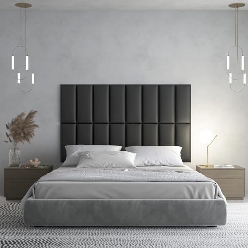 Art3d 6-Pack Peel and Stick Upholstered Headboard, 9.84 x 23.62 in, Black