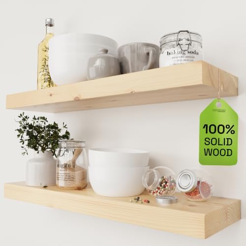 Solid Wood Floating Shelves for Wall 24 inch, Natural Wood, Wooden Shelf