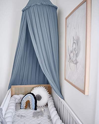 MAMERIA Kids Bed Canopy with Frills Cotton Hanging Tent Curtain Net for Reading Nook Hideaway Bedding Play Room Decor(Blue)