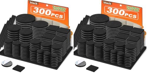 Felt Furniture Pads 300 Pieces, Furniture Pads for Hardwood Floors, Felt Pads for Chair Legs Furniture, Floor Protectors for Furniture Black (Pack of 2)