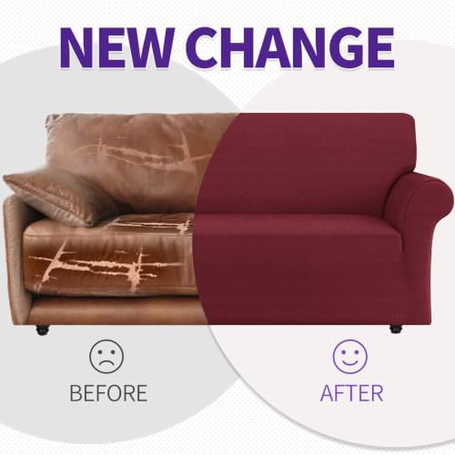 ZNSAYOTX Loveseat Covers High Stretchy Spandex Pet Friendly Sofa Slipcover 1 Piece Non Slip Couch Furniture Protection Covers (Wine Red, Loveseat)