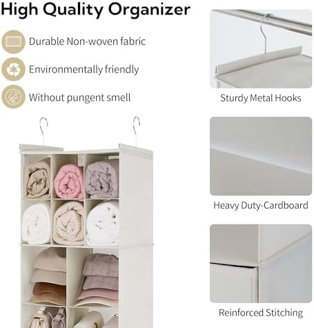 GRANNY SAYS Hanging Closet Organizer with 3 Drawers & 10 Cubicles, Beige