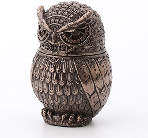 Veronese Design 3 3/8" Steampunk Owl Resin Figurine Secret Stash Box Cast Bronze Finish